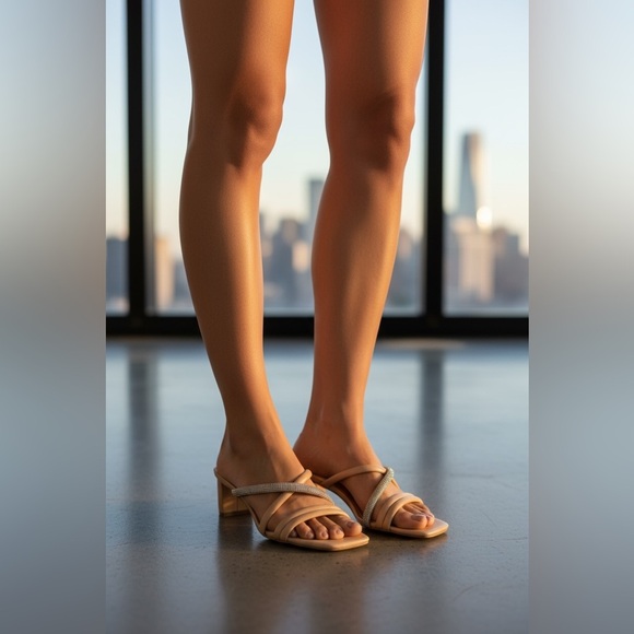 Charles David Fusion Elegant Beige and Silver Women's Sandals Heels SZ 9 NIB - Picture 1 of 8